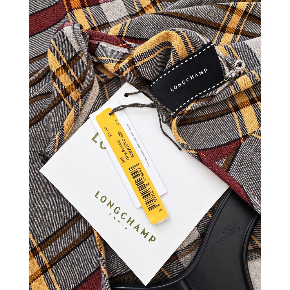 Longchamp Paris Plaid Wool Viscose Ruffle Hem Blouse Size 42 US 10 NWT - Picture 8 of 11